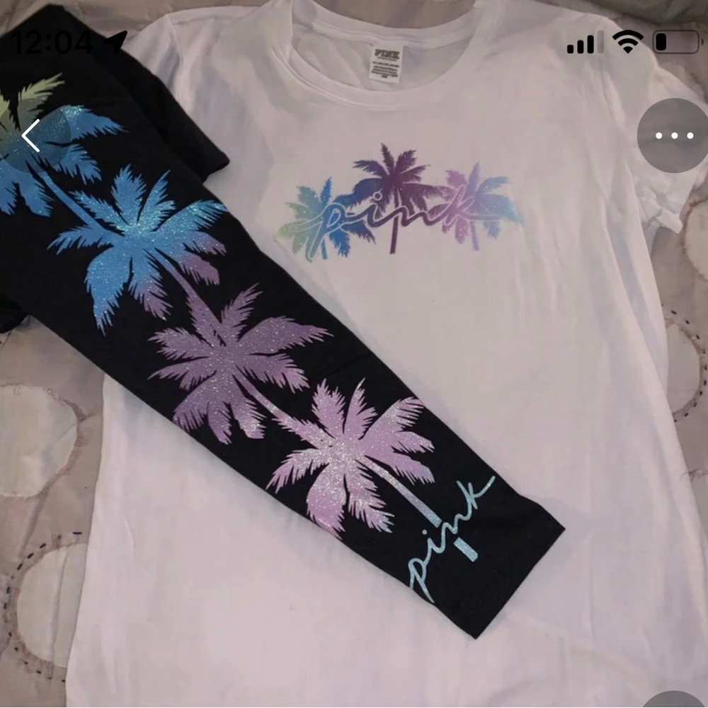 Victoria's Secret Pink Black Palm Shine Leggings & Matching Palm
Shine T-Shirt - Picture 3 of 12